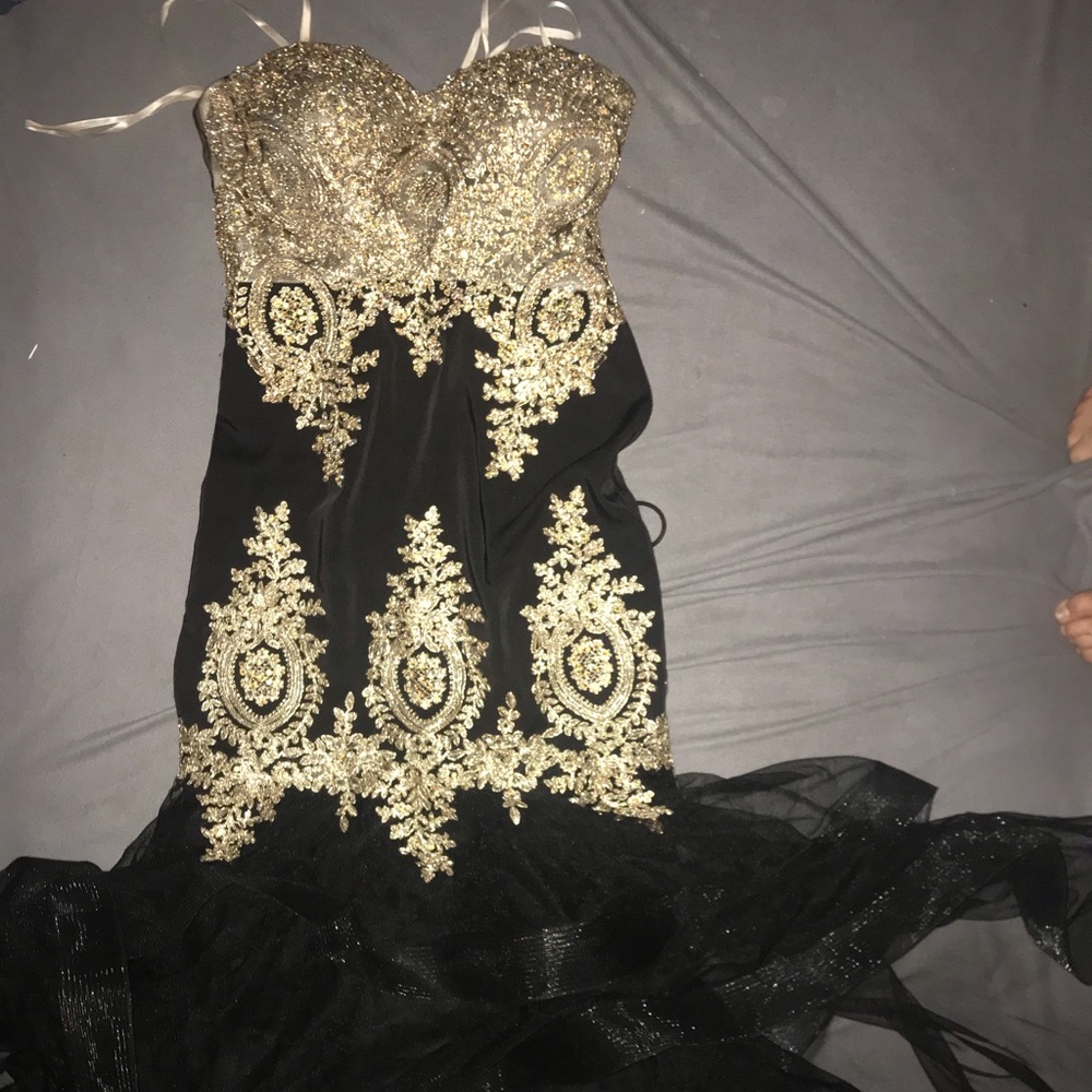 Black and Gold Mermaid Prom Dress